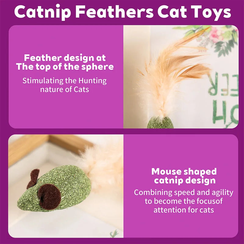 Catnip Mouse Toys With Feathers - 10 Pack